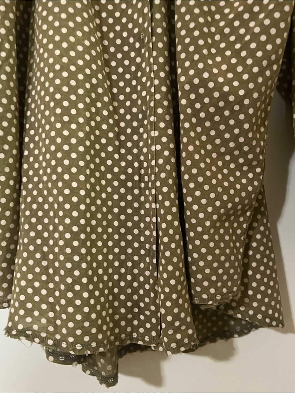 Jaded Gypsy oversized olive green white polka-dots  versatile. Boho Raw Hems OS - Picture 4 of 10